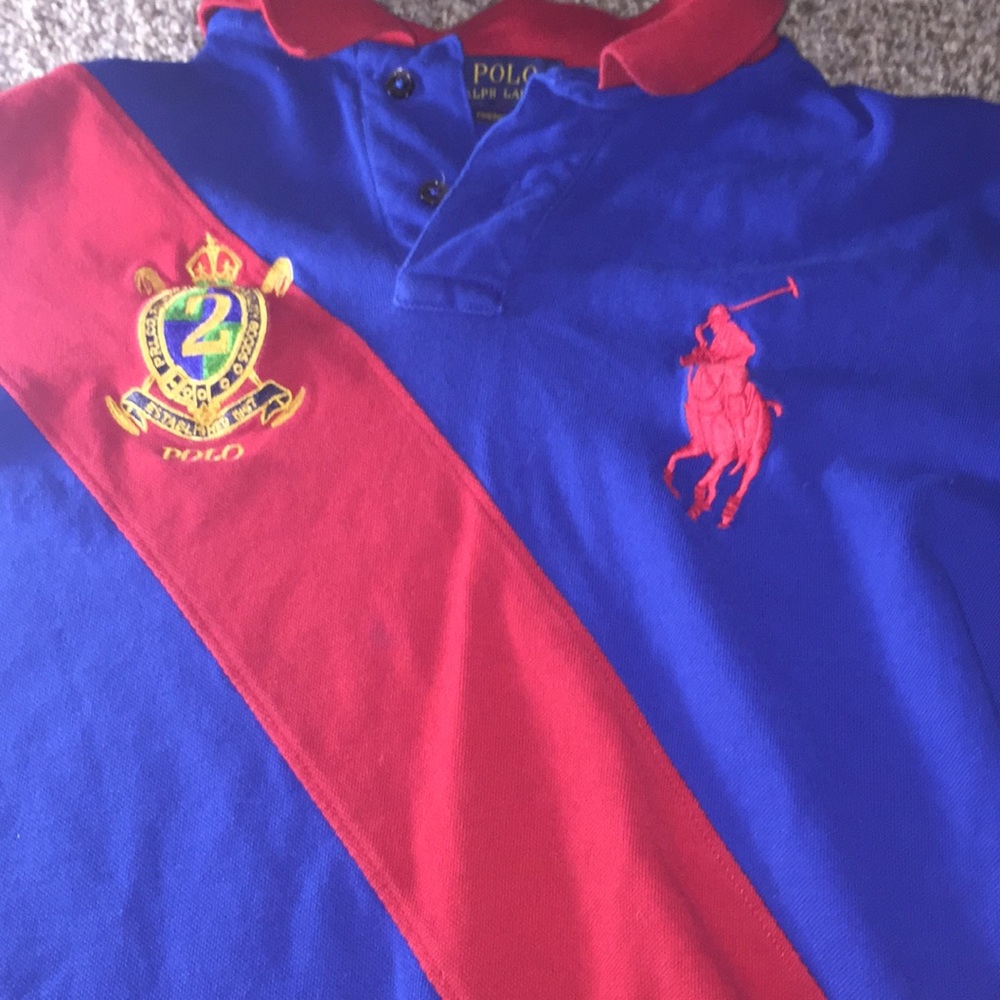 Blue and red polo shirt
